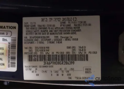 2016 Ford Fusion Se из США, поврежденный, VIN 3FA6P0HD8GR286399